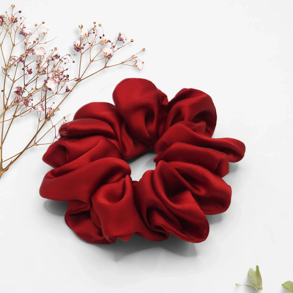 Crimson Luxe Red Satin Scrunchie