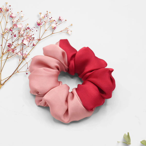 Rose Duo (Light Rose + Crimson) Silk Scrunchie