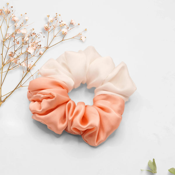 Peach Fizz Duo (Peach + Vanilla White) Silk Scrunchie