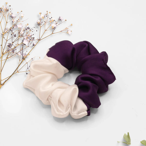 Royal Orchid Duo (Plum + Cream) Silk Scrunchie