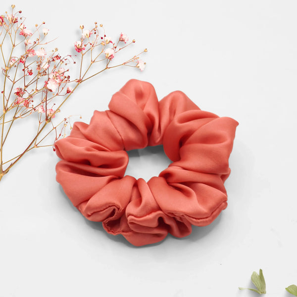 Burnt Coral Satin Scrunchie